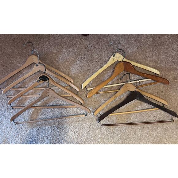 Unbranded Other - Vintage Variety Lot Of 8 Wooden Suit Hangers Coat & Pants Natural Wood 18”